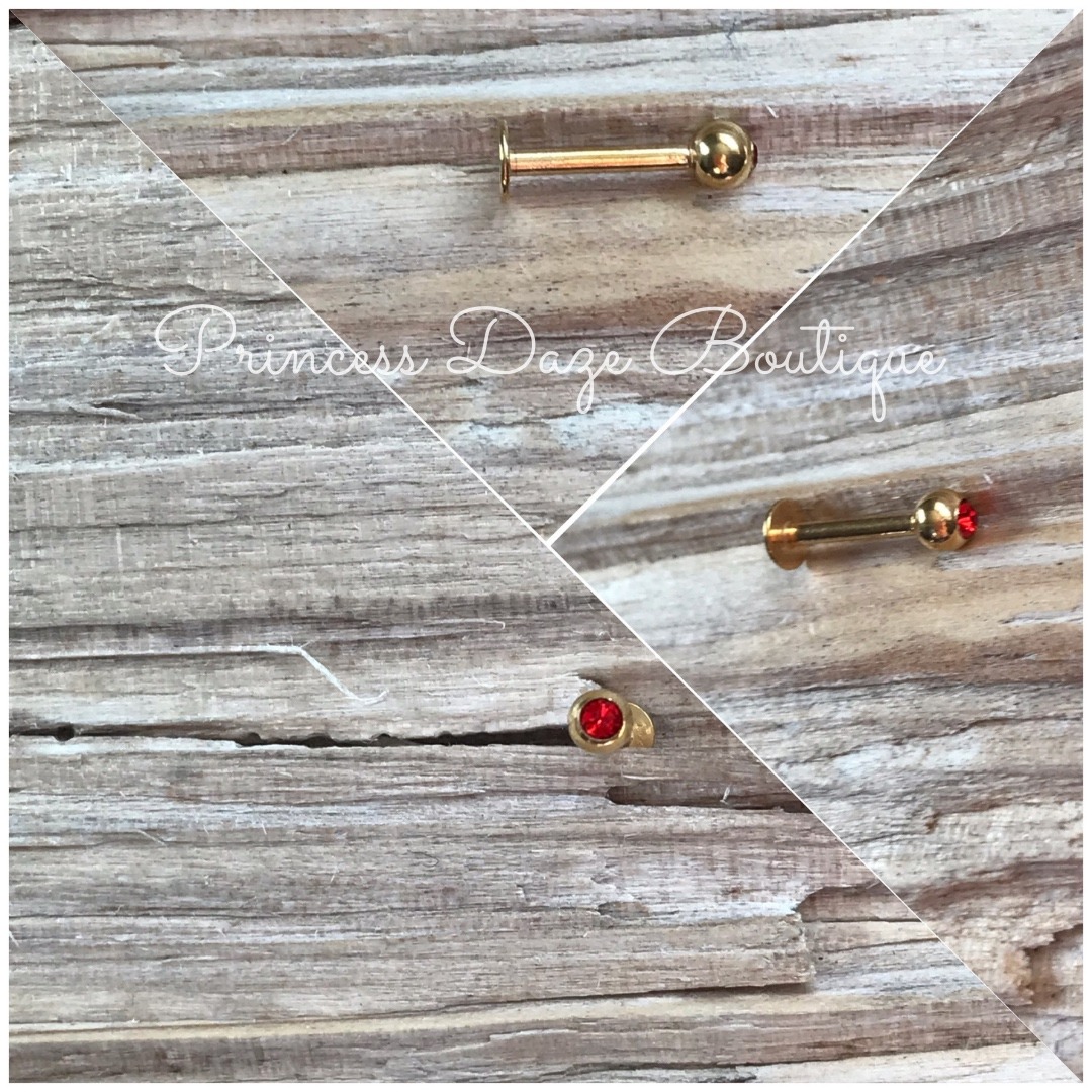 Gold Labret Monroe Stud Red Gemstone Lip Tragus Piercing